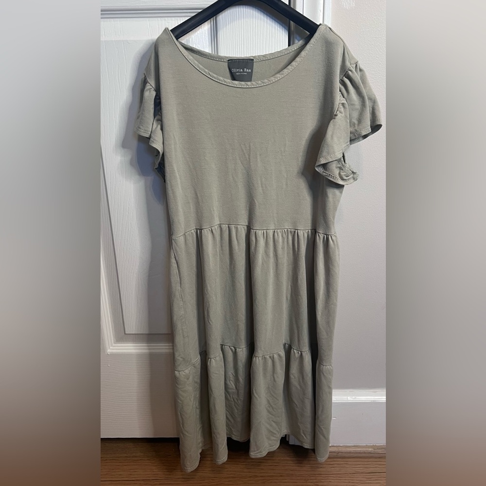 Olivia Rae Ruffle Sleeve Tiered Dress in Green